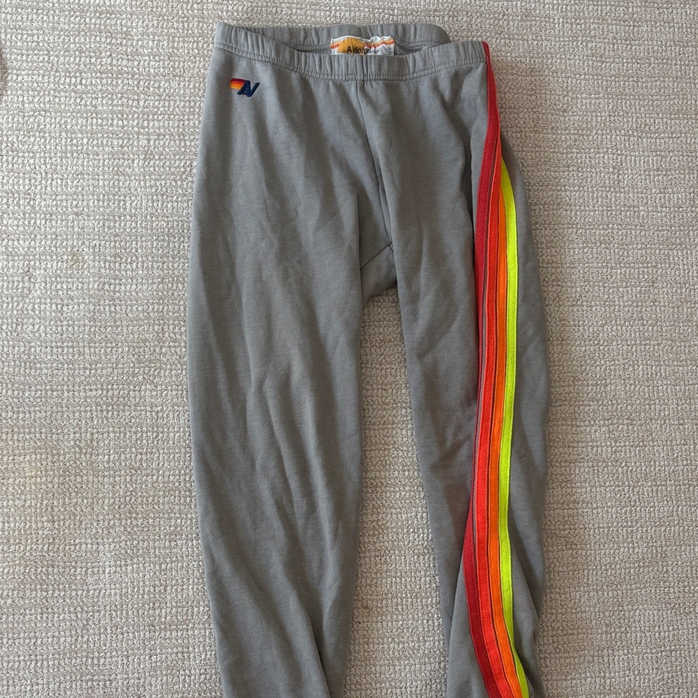 Aviator Nation Gray Track Pants with Red and Yellow Stripes
